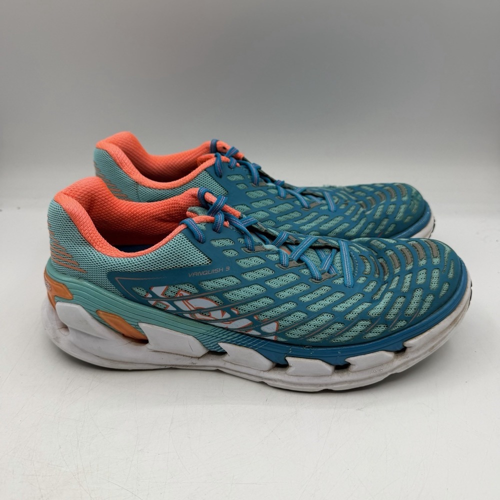 Hoka One One Vanquish 3 Running Shoes Womens 9 Aqua Blue Sneakers 1014792 BRNC